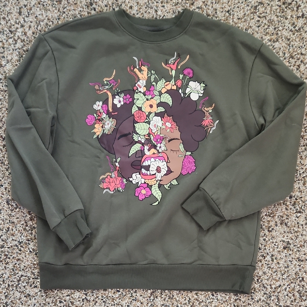 Black history Month Floral Graphic Sweatshirt, Size Medium